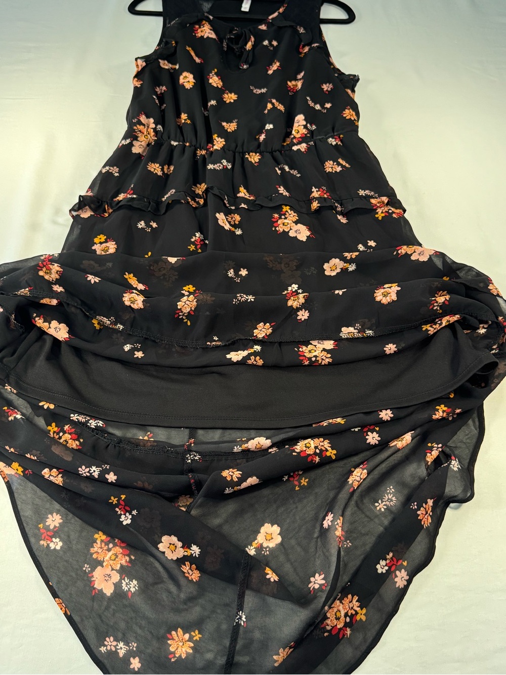 Xhilaration Size M Black Peach Floral Maxi Sleeveless Lined Dress High Low - Picture 10 of 14